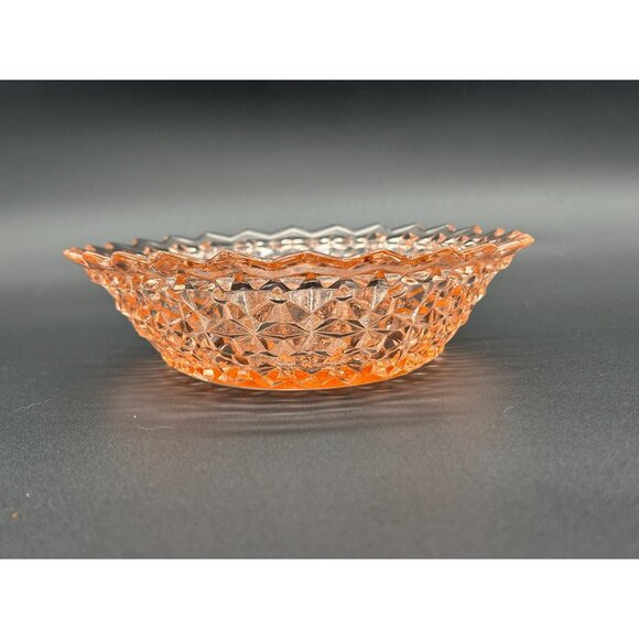 1930s Jeannette Glass Pink Holiday Buttons Bows Pink Depression Glass Oval Bowl - Picture 3 of 8